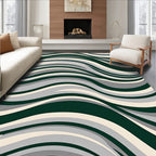 Dark Green Cream Gray Wavy Flow Rug