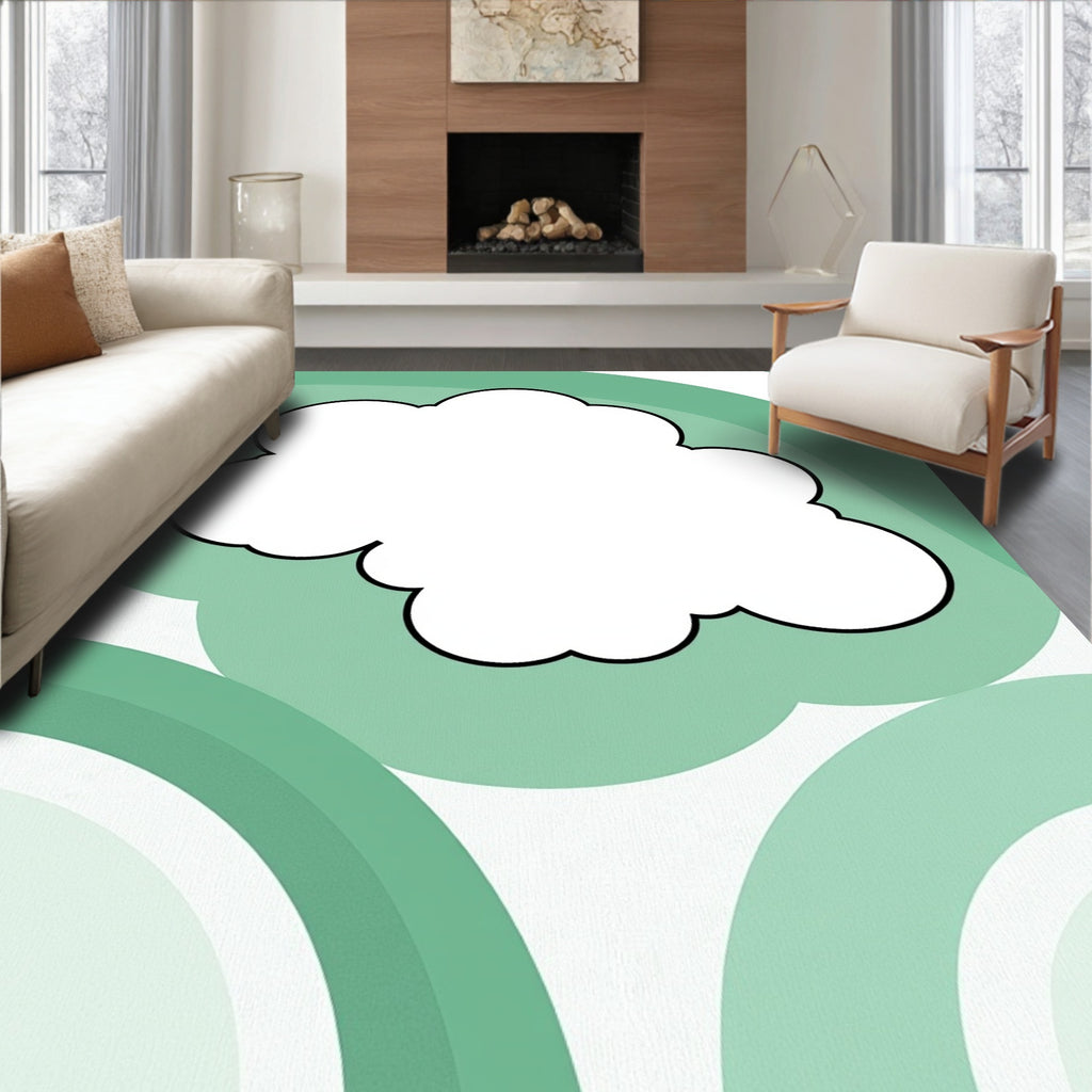 Whimsical Cloud Design Mint Green Rug