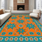 Orange Teal Star Floral Pattern Rug