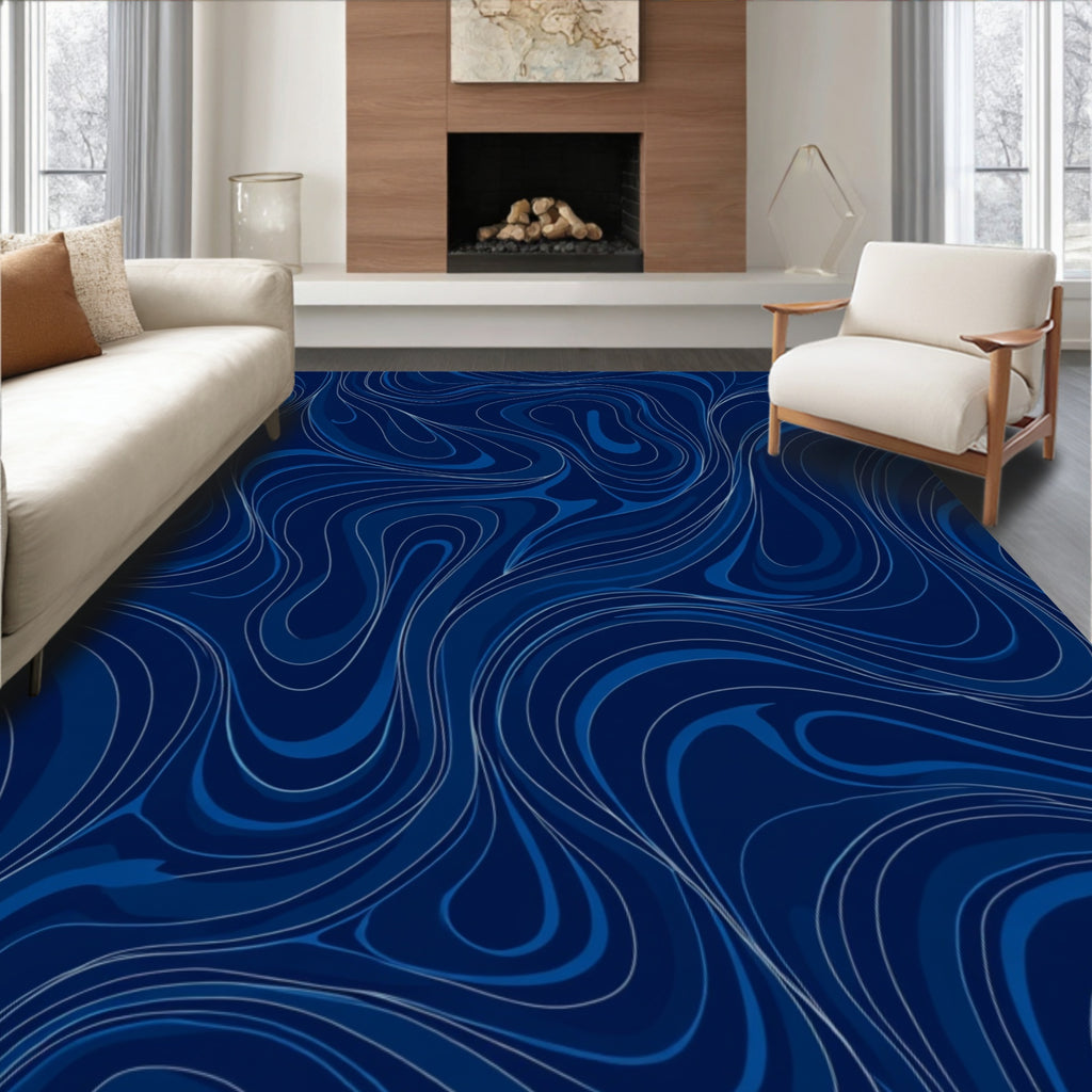 Wavy Blue Swirl Pattern Rug