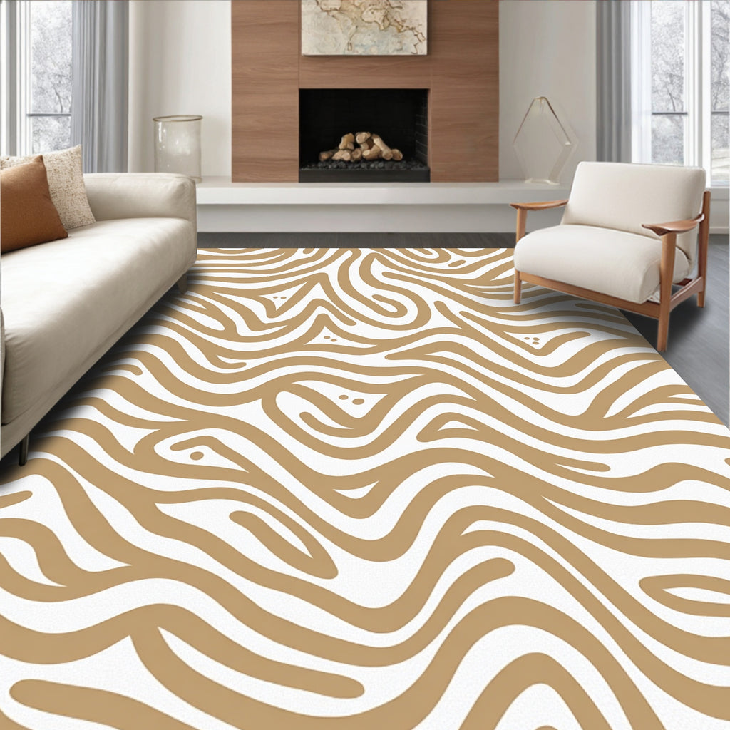 Abstract Brown Wavy Lines Pattern Rug