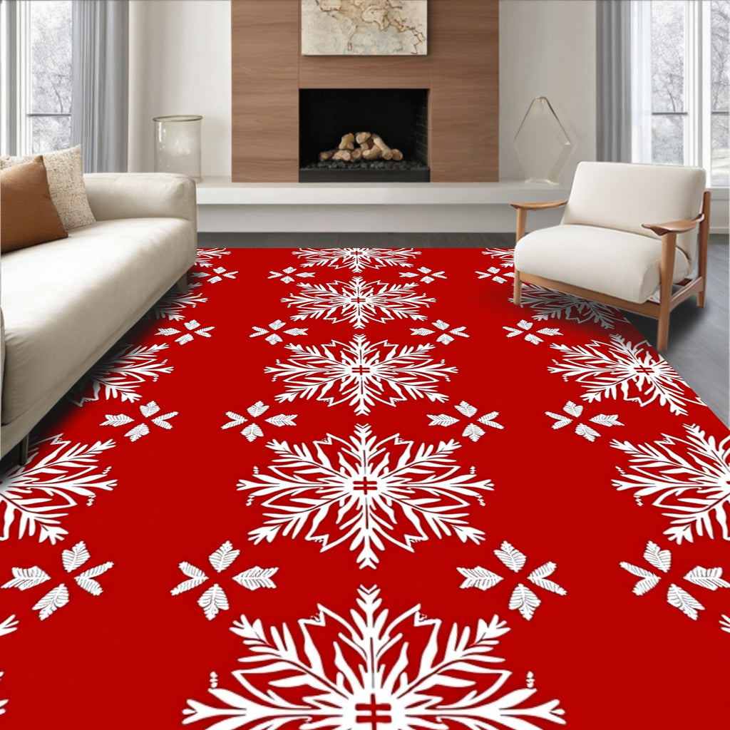 Bold Red White Snowflake Repeat Rug