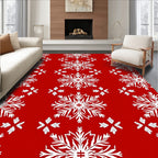 Bold Red White Snowflake Repeat Rug