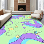 Whimsical Purple Unicorns Yellow Stars Rug