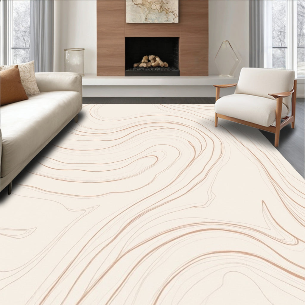 Swirling Line Art Neutral Pattern Rug