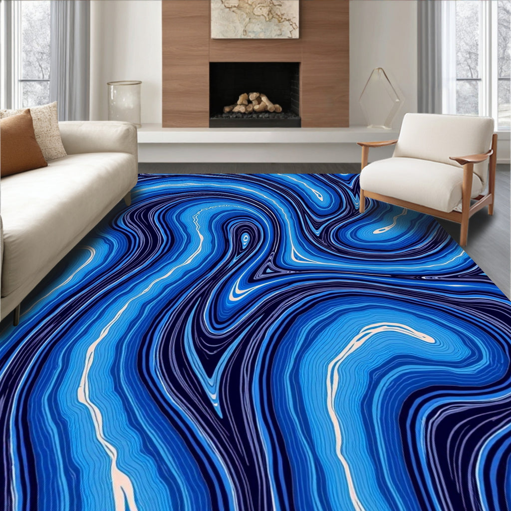 Deep Blue Swirl Agate Pattern Rug