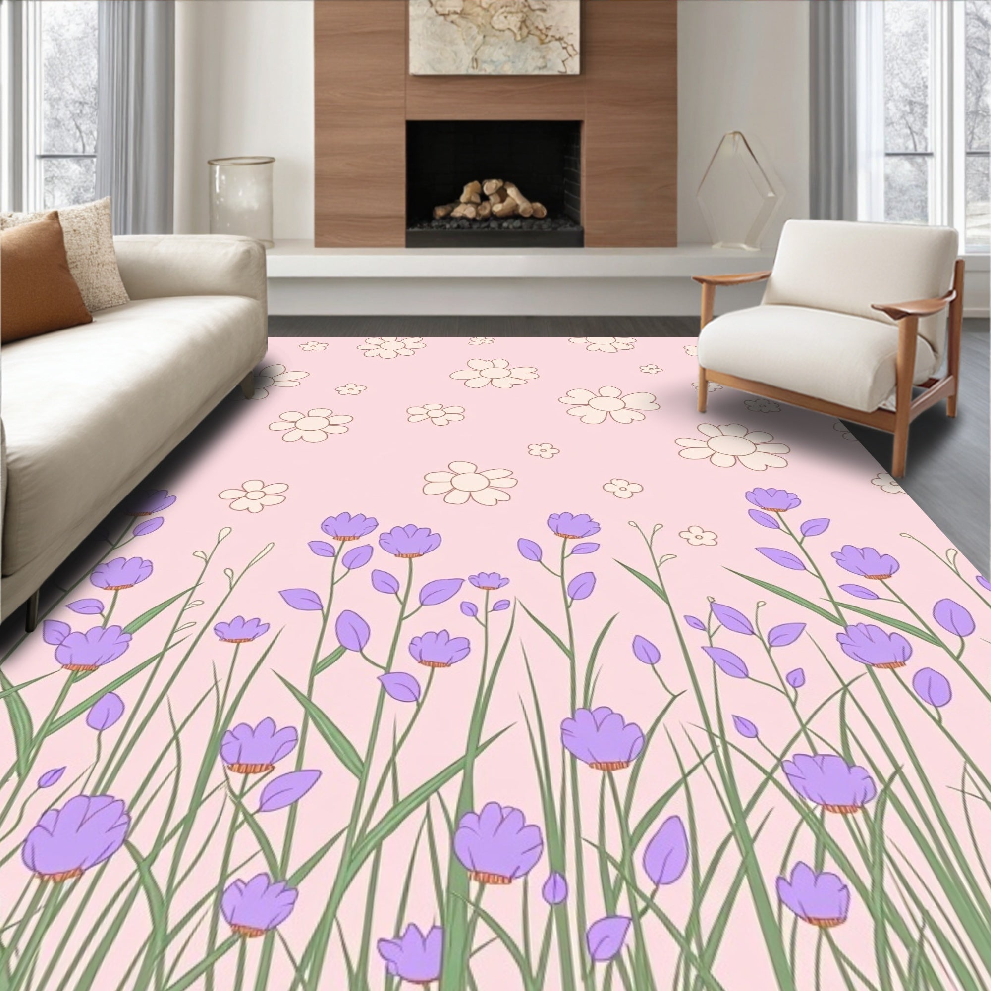 Whimsical Floral Garden Pattern Rug