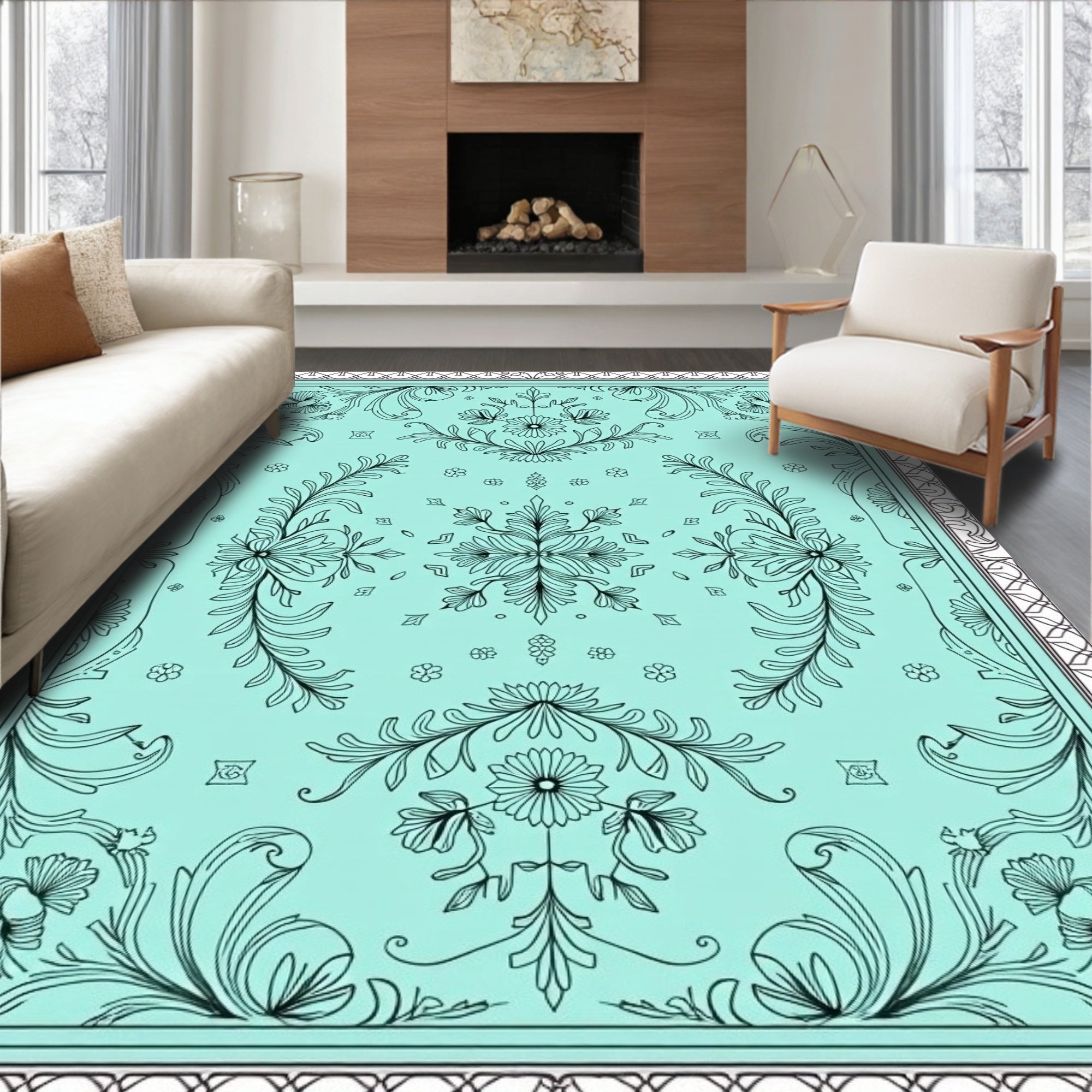 Ornate Floral Scrollwork Pattern Rug