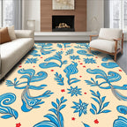 Whimsical Blue Floral Swirl Pattern Rug