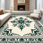 Ornate Teal Floral Mandala Tile Design Rug