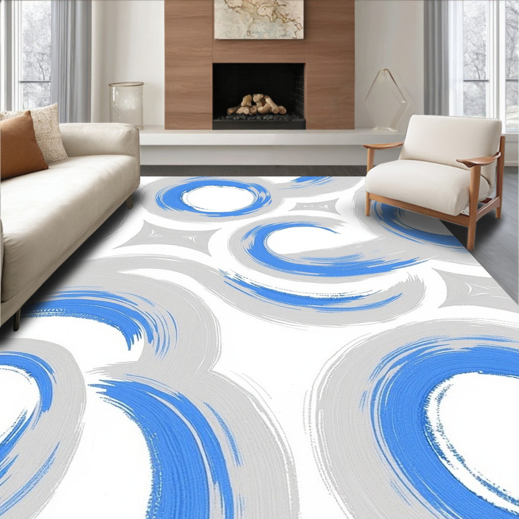 Abstract Blue Gray Swirl Rug