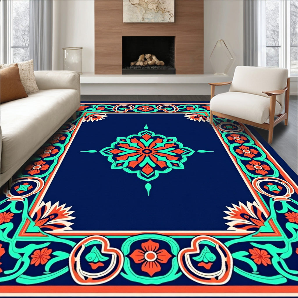 Floral Geometric Medallion Design Rug