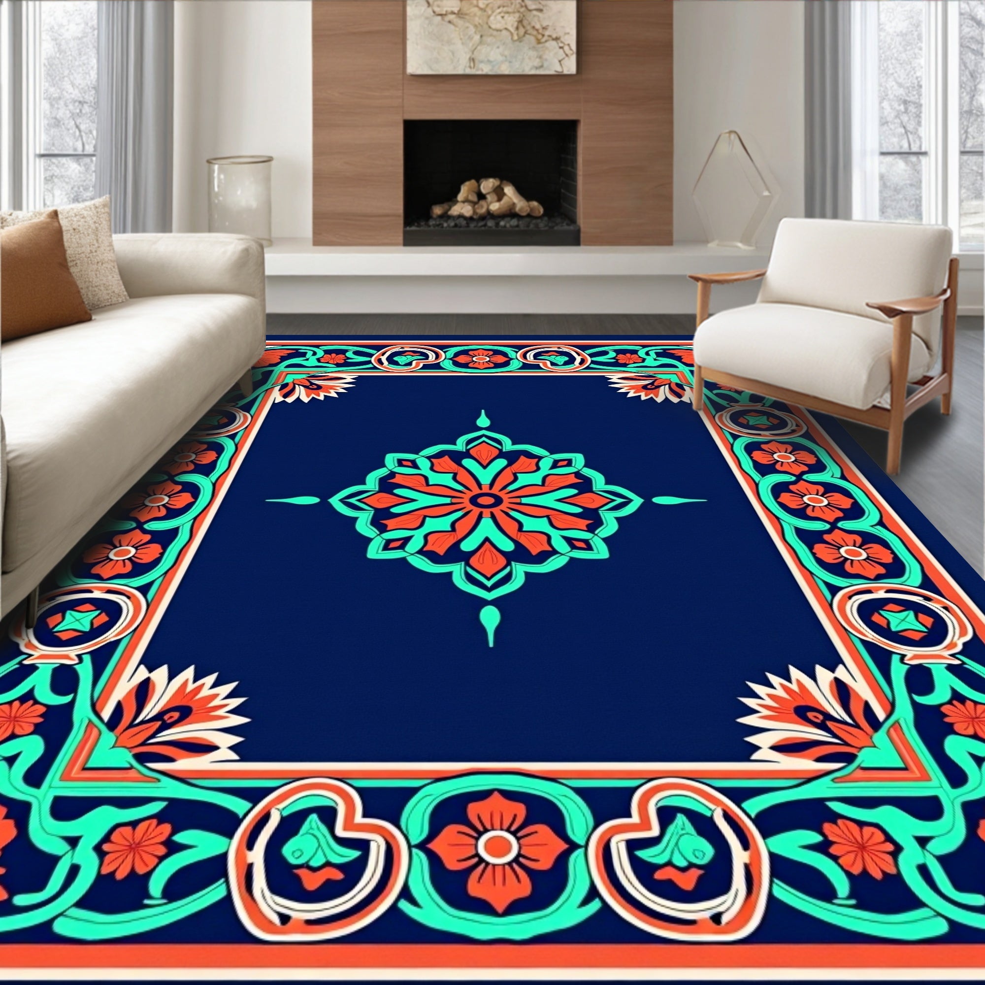 Floral Geometric Medallion Design Rug