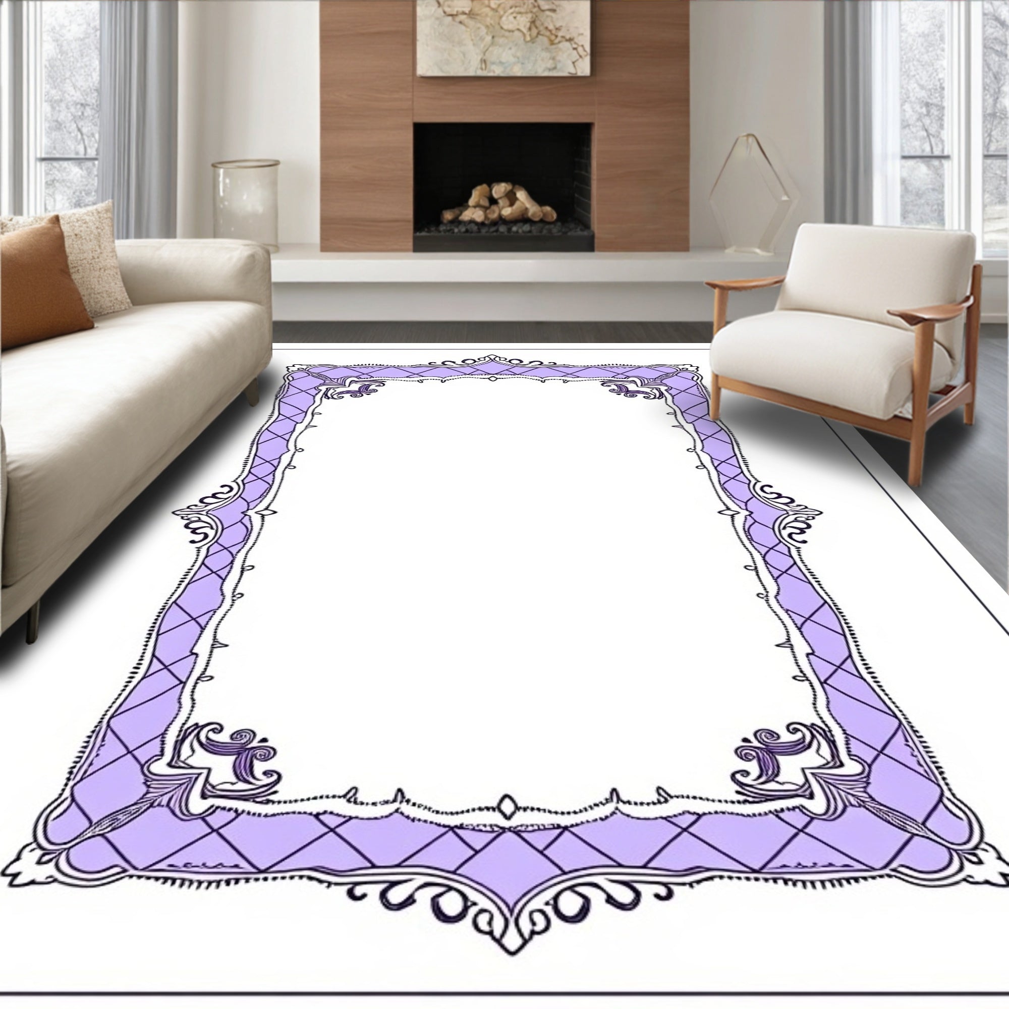 Lavender Lattice Scrollwork Border Design Rug