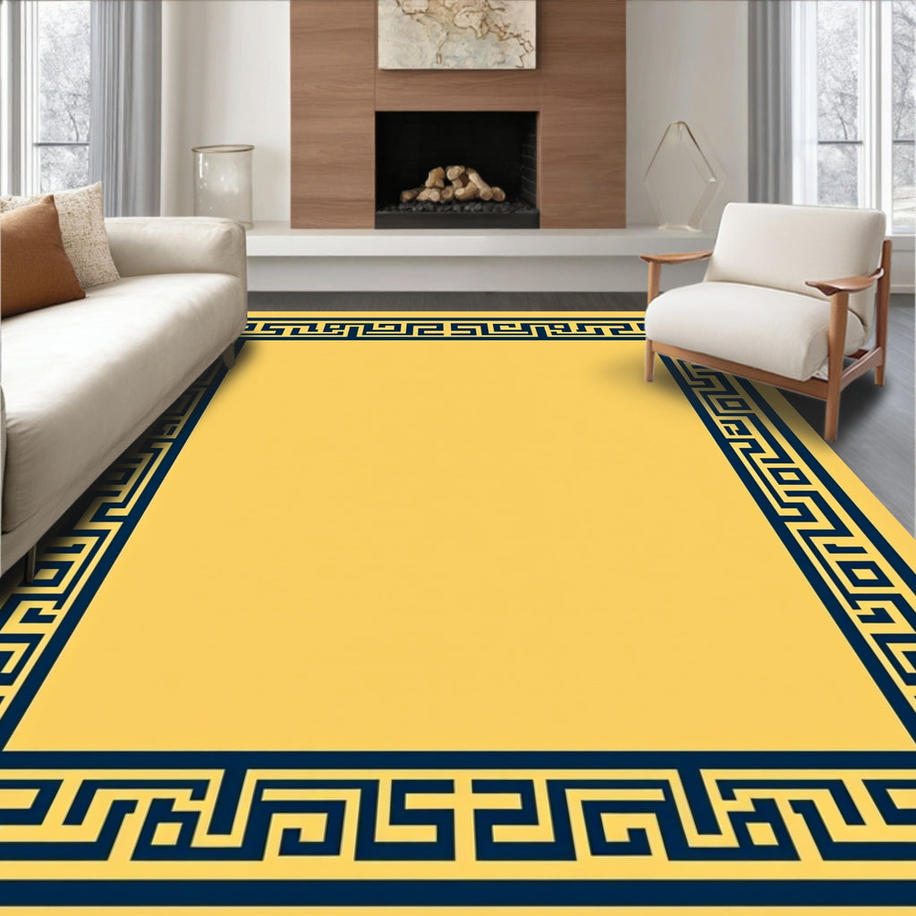 Navy Blue Geometric Border Design Rug