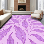 Purple Feather Patterned Line Art Rug