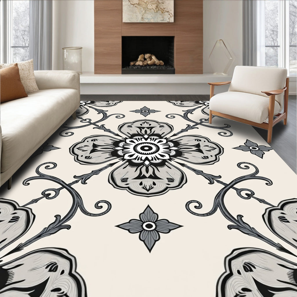 Ornate Floral Swirls Pattern Rug