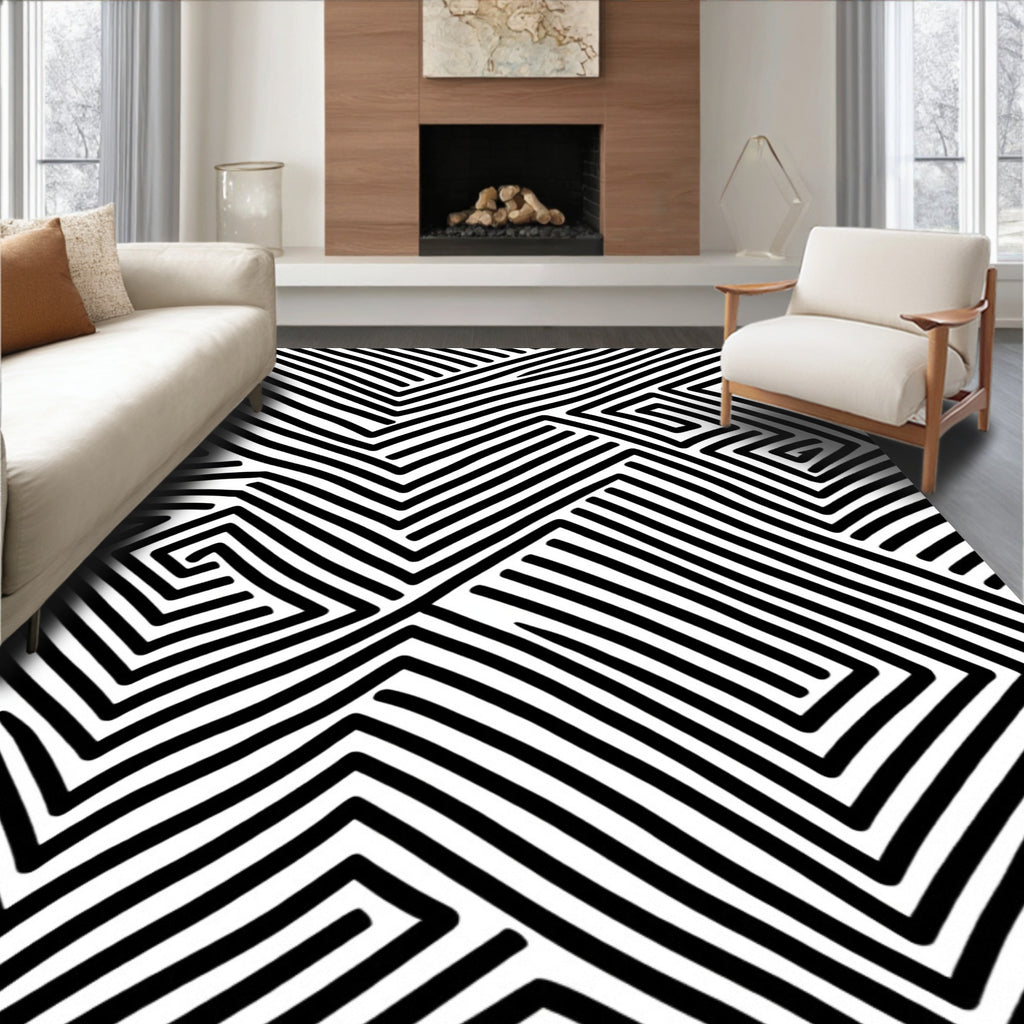 Bold Abstract Maze Lines Rug