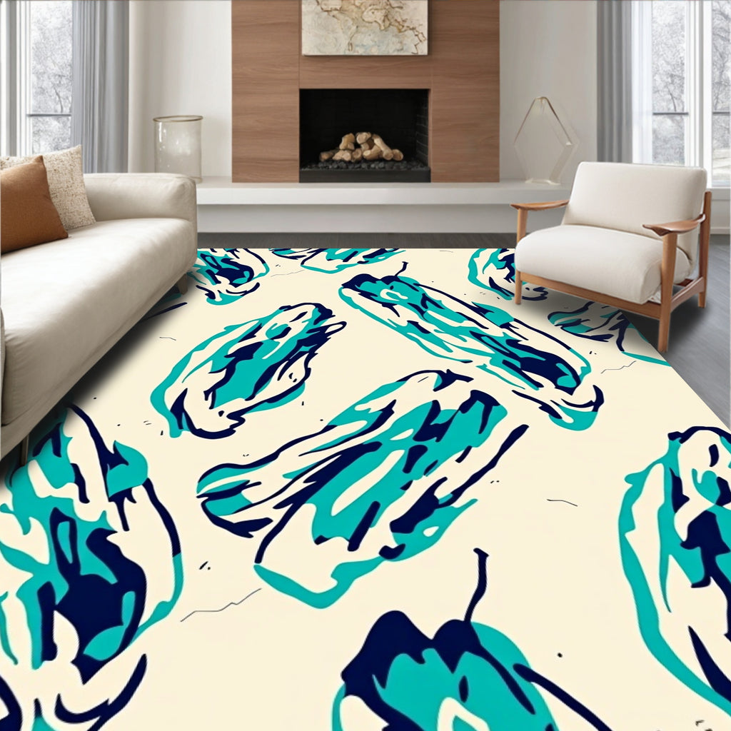 Freeform Abstract Teal Navy Design Rug