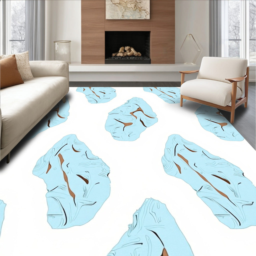 Abstract Ice Blue Wavy Contour Rug
