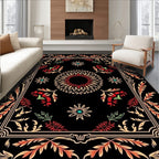 Black Floral Sunburst Pattern Rug