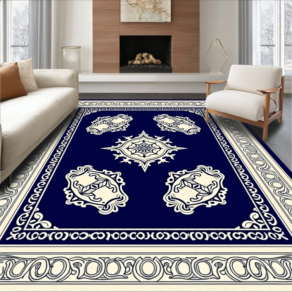 Classic Blue Cream Ornamental Medallion Rug
