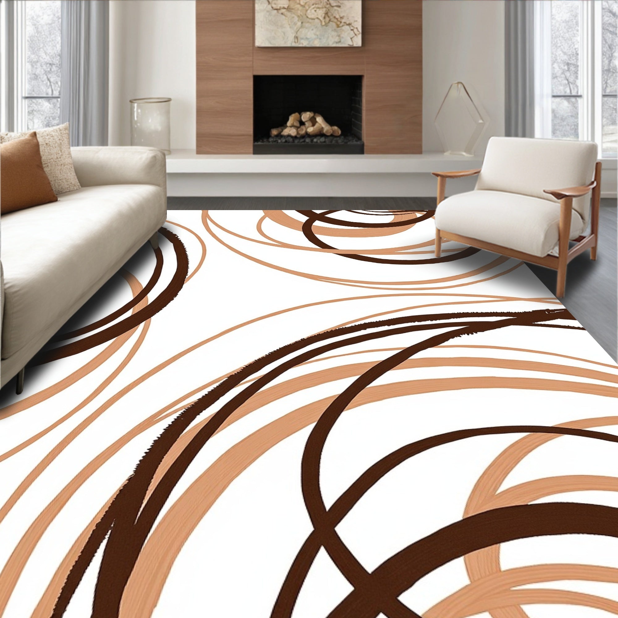 Brown Tan Swish Abstract Design Rug