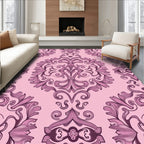 Pink Floral Scrollwork Patterned Rug