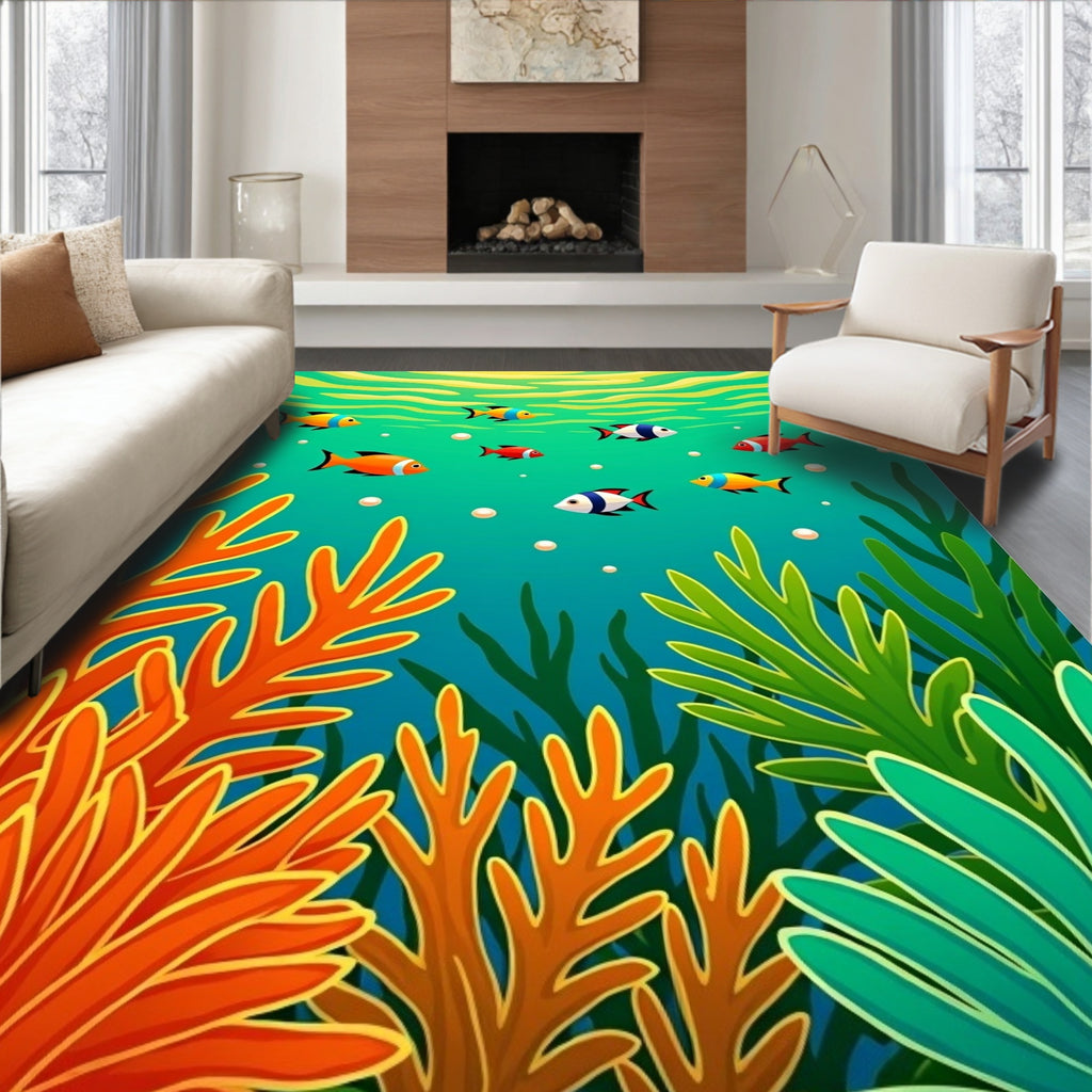 Colorful Coral Reef Fish Pattern Rug