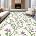 Purple Floral Pattern With Green Stems Rug