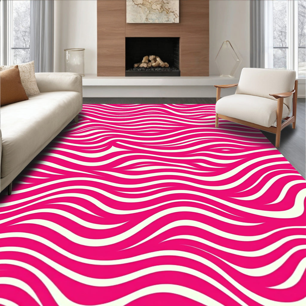 Abstract Pink Cream Wavy Lines Rug