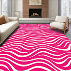 Abstract Pink Cream Wavy Lines Rug
