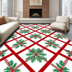 Red Pine Needle Snowflake Plaid Design Rug