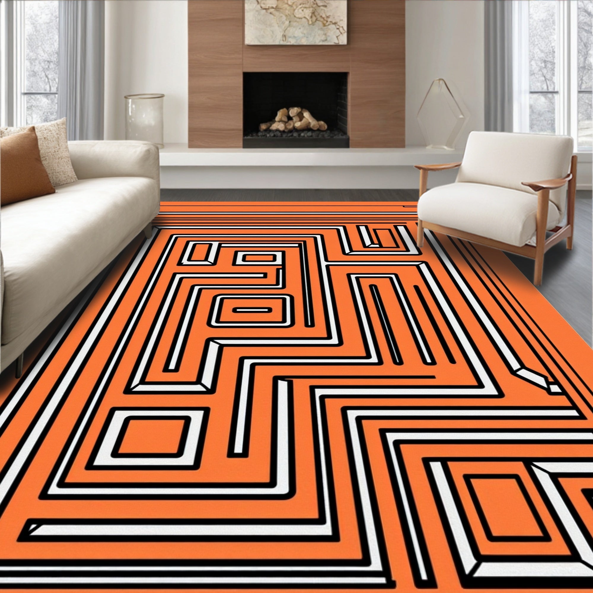 Bold Geometric Maze Pattern Rug