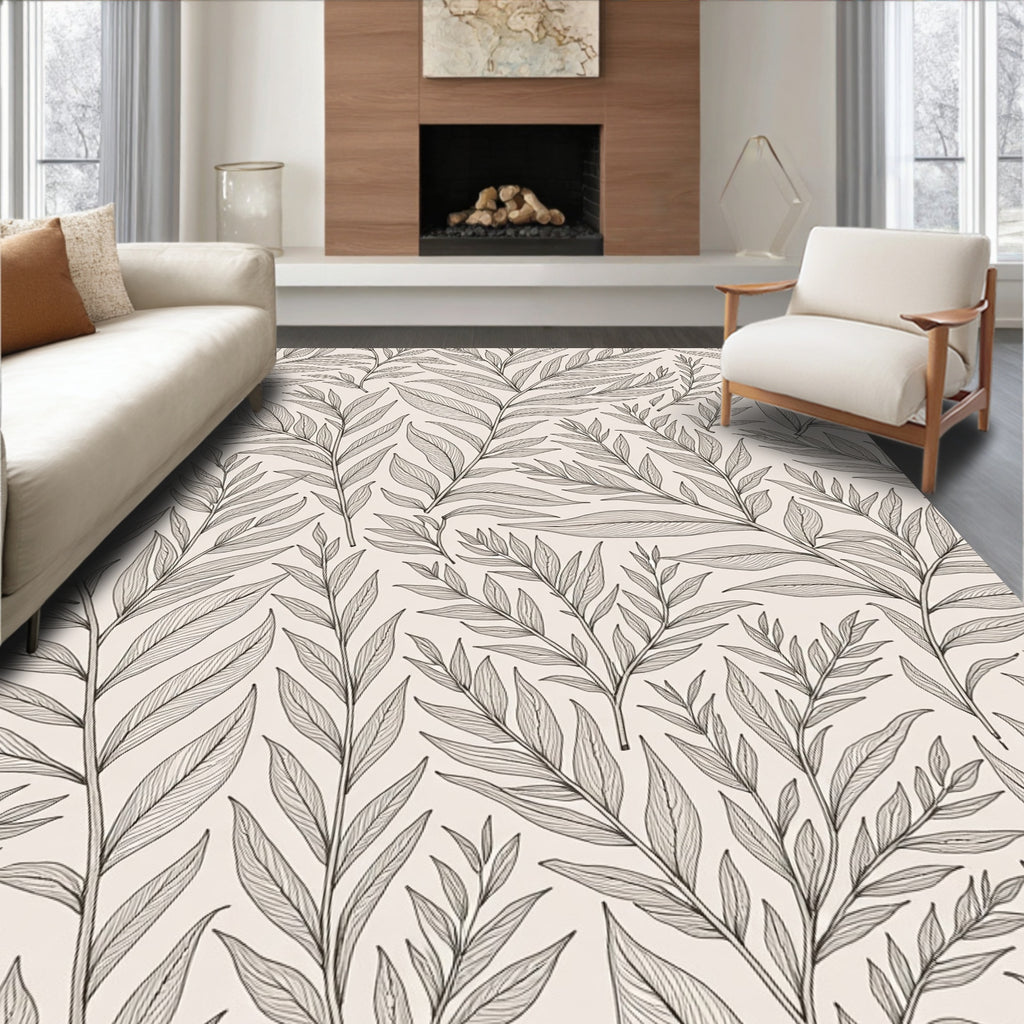 Natural Leaf Line Art Pattern Rug