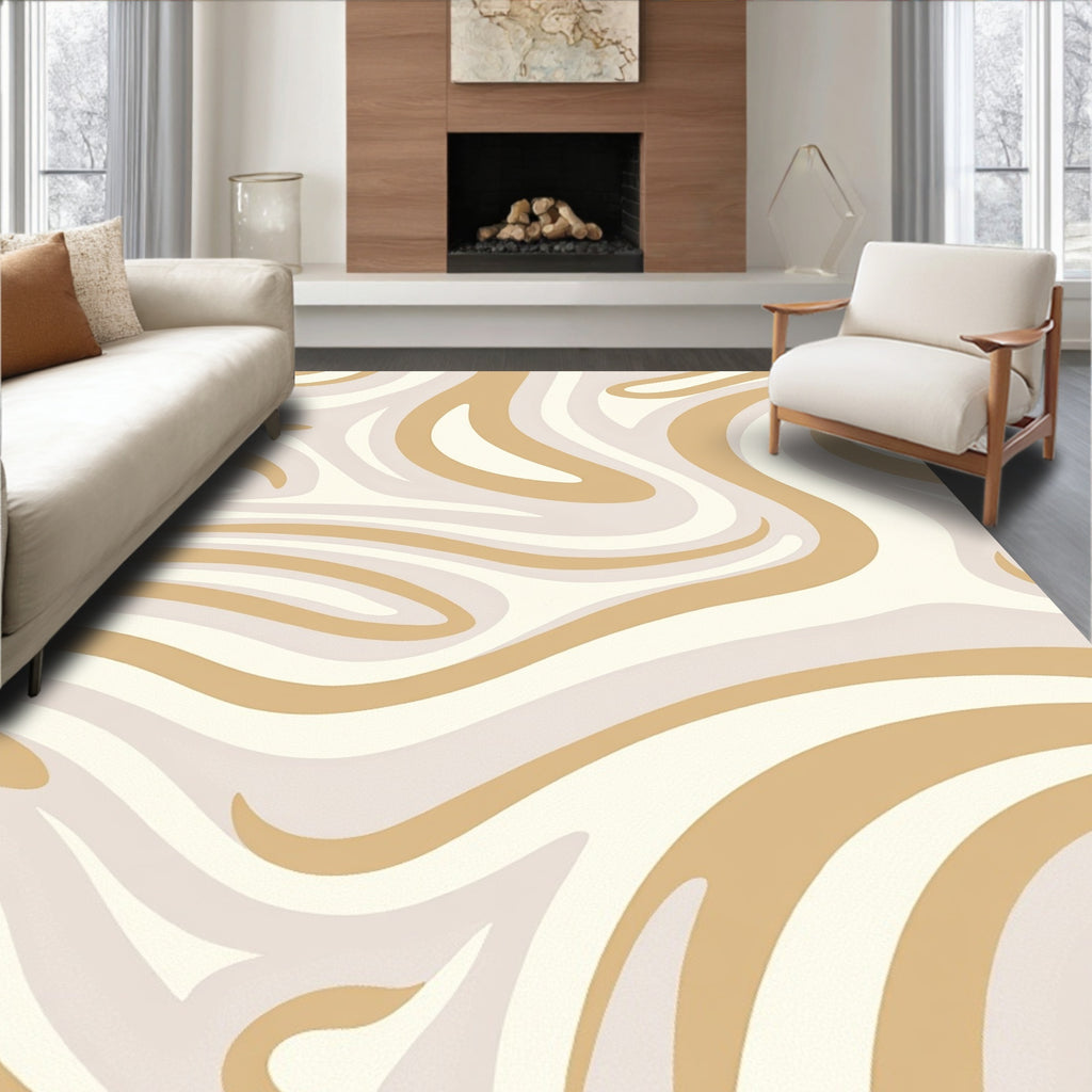 Retro Swirl Cream and Gold Rug