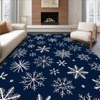 White Snowflake Pattern on Navy Background Rug