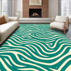 Teal Cream Abstract Wavy Rug