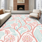 Coral Blush Floral Vine Pattern Rug
