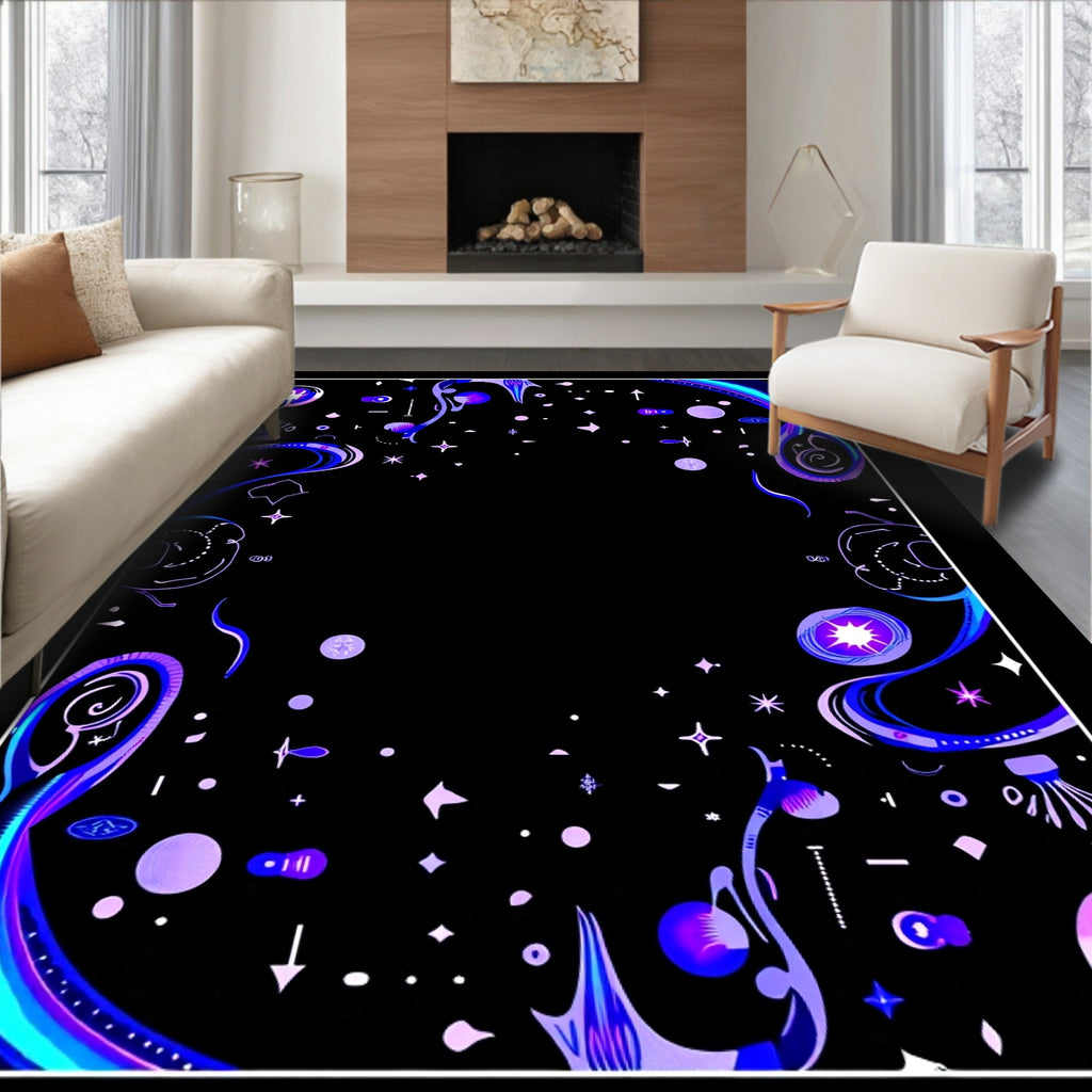 Cosmic Purple Blue Starry Night Accents Rug