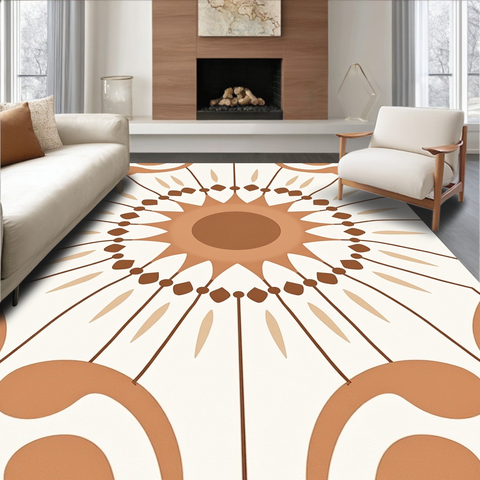 Mandala Style Sunburst Pattern Rug