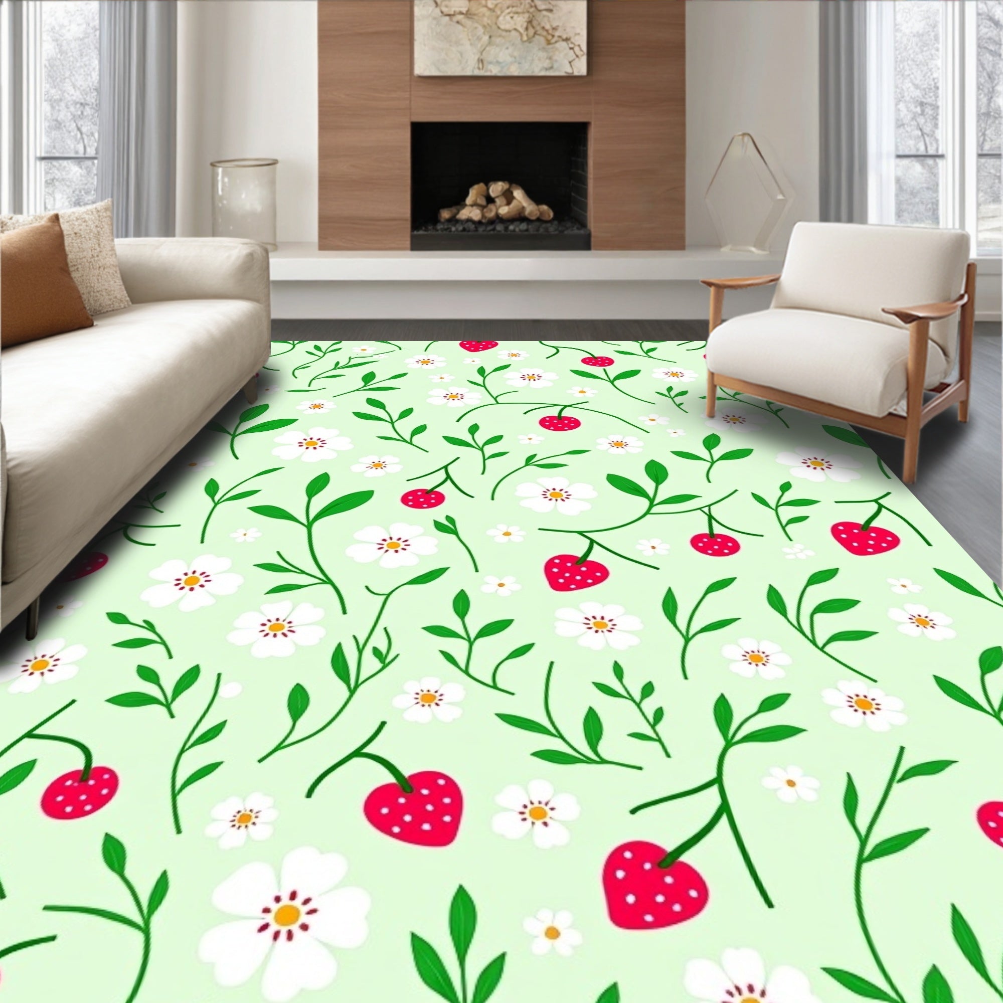 Strawberry Patch Floral Pattern Rug