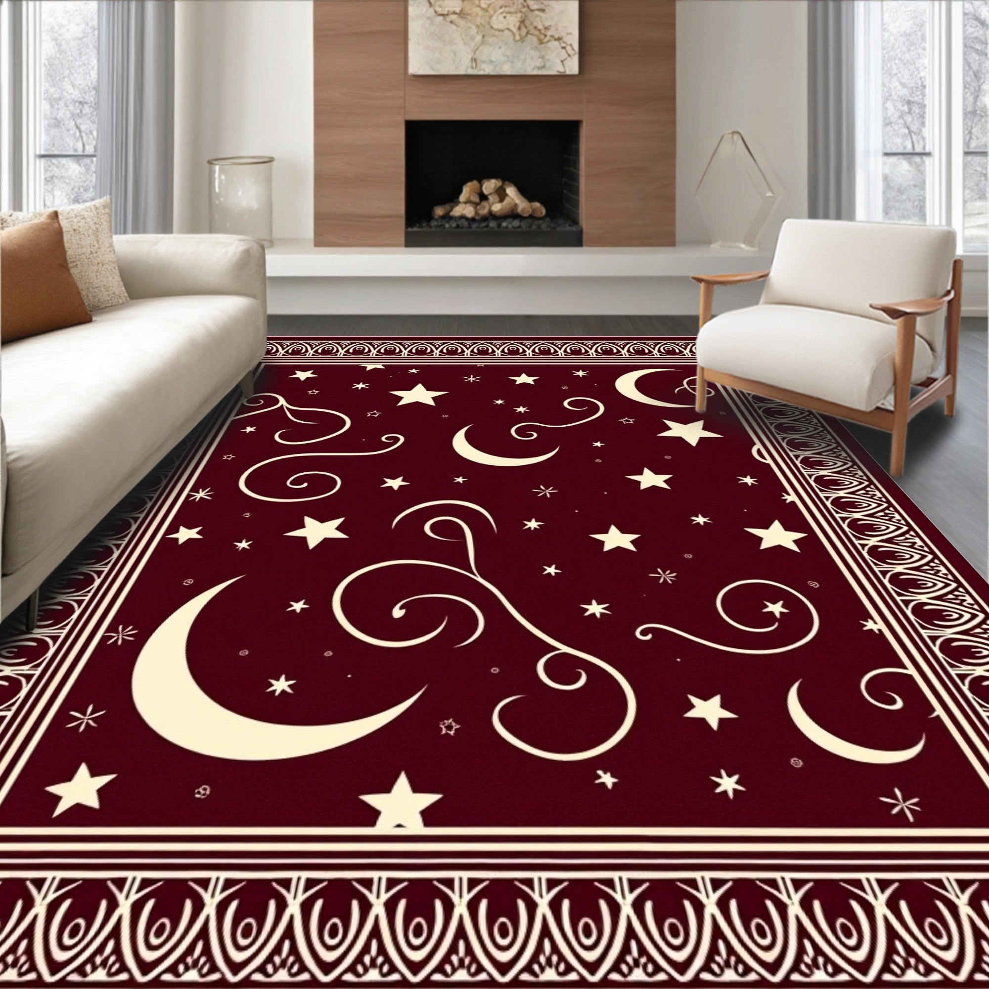 Celestial Moon Star Patterned Rug