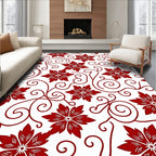 Red Floral Swirl Pattern Design Rug