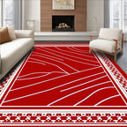 Red White Abstract Swirl Border Pattern Rug