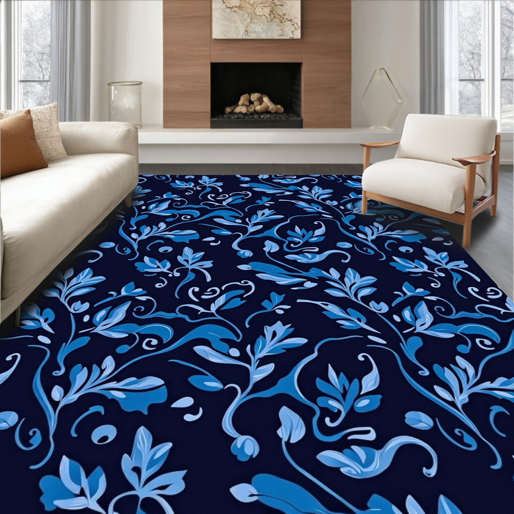 Blue Floral Vine Pattern Rug
