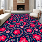 Red White Round Floral Christmas Socks Rug