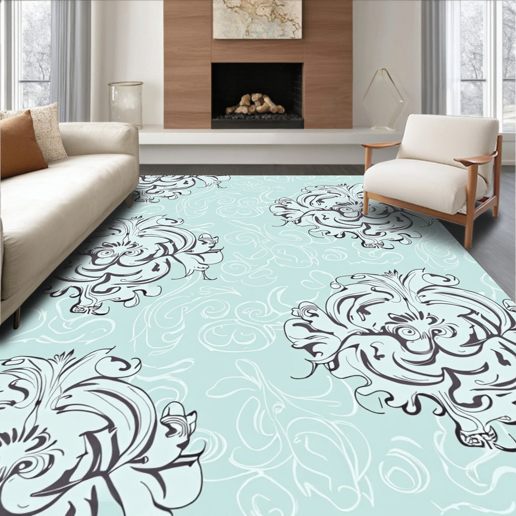 Ornate Scrollwork Floral Pattern Rug