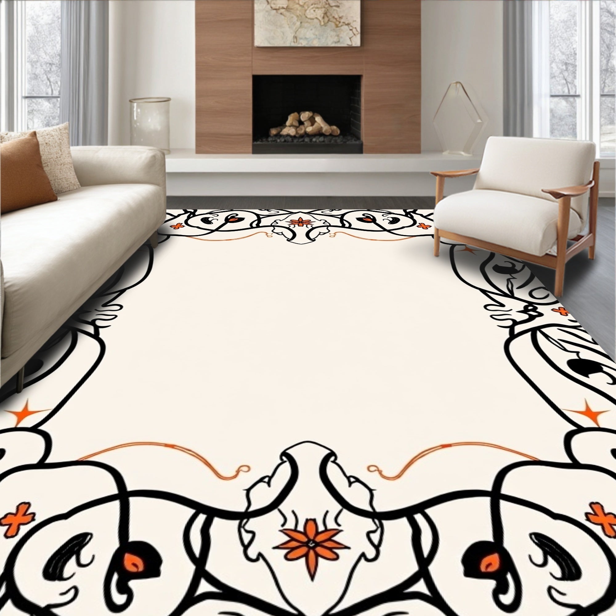 Bold Floral Swirl Art Nouveau Rug