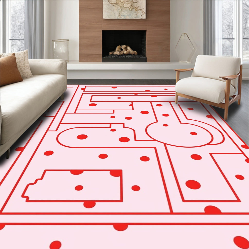 Abstract Red Dot Maze Design Rug